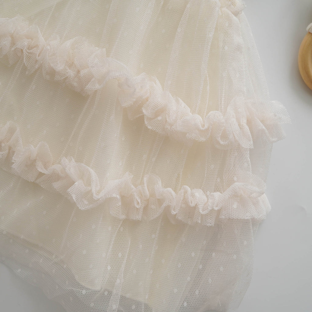 Ruffled Mesh Ivory Dress