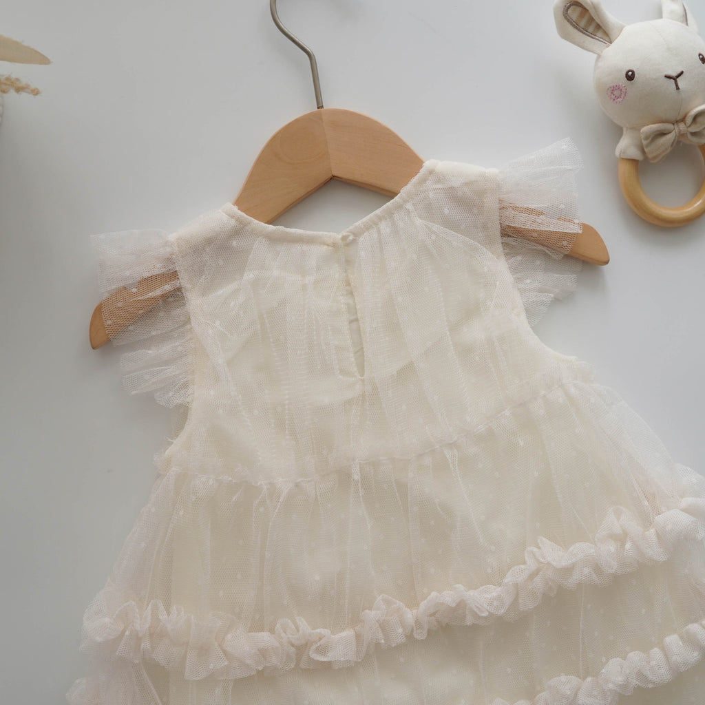 Ruffled Mesh Ivory Dress