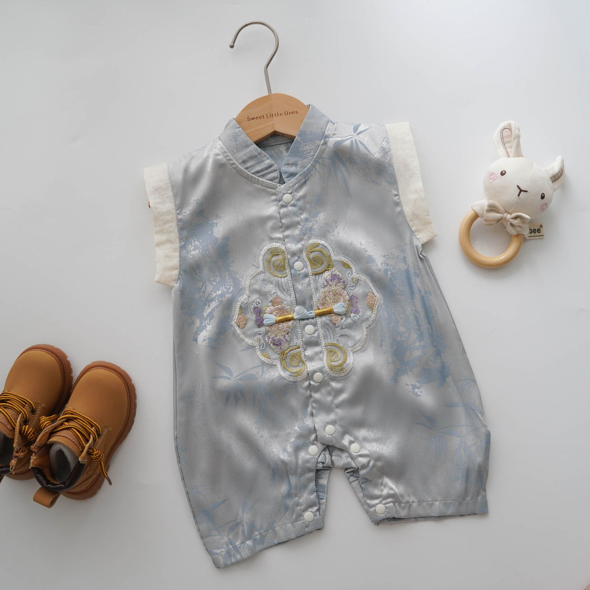 Sleeveless Baby Boy Blue Chinese Romper
