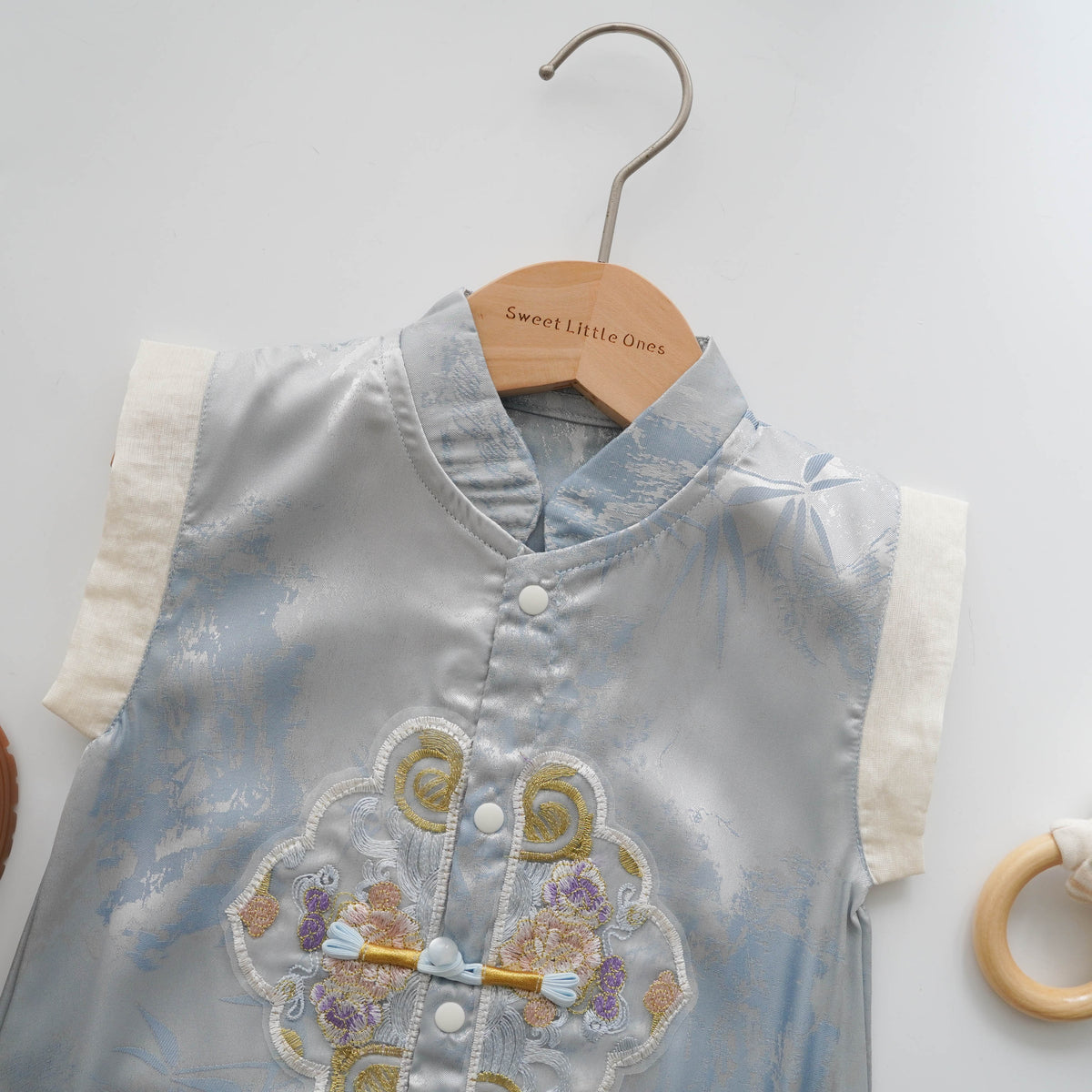 Sleeveless Baby Boy Blue Chinese Romper