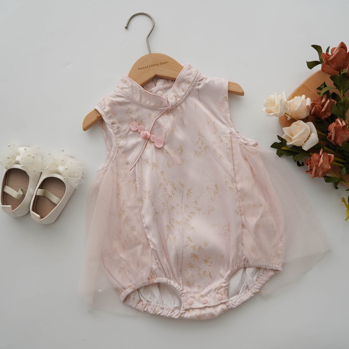 Bamboo Printing Pink Cheongsam