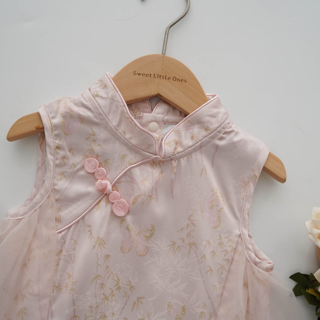 Bamboo Printing Pink Cheongsam
