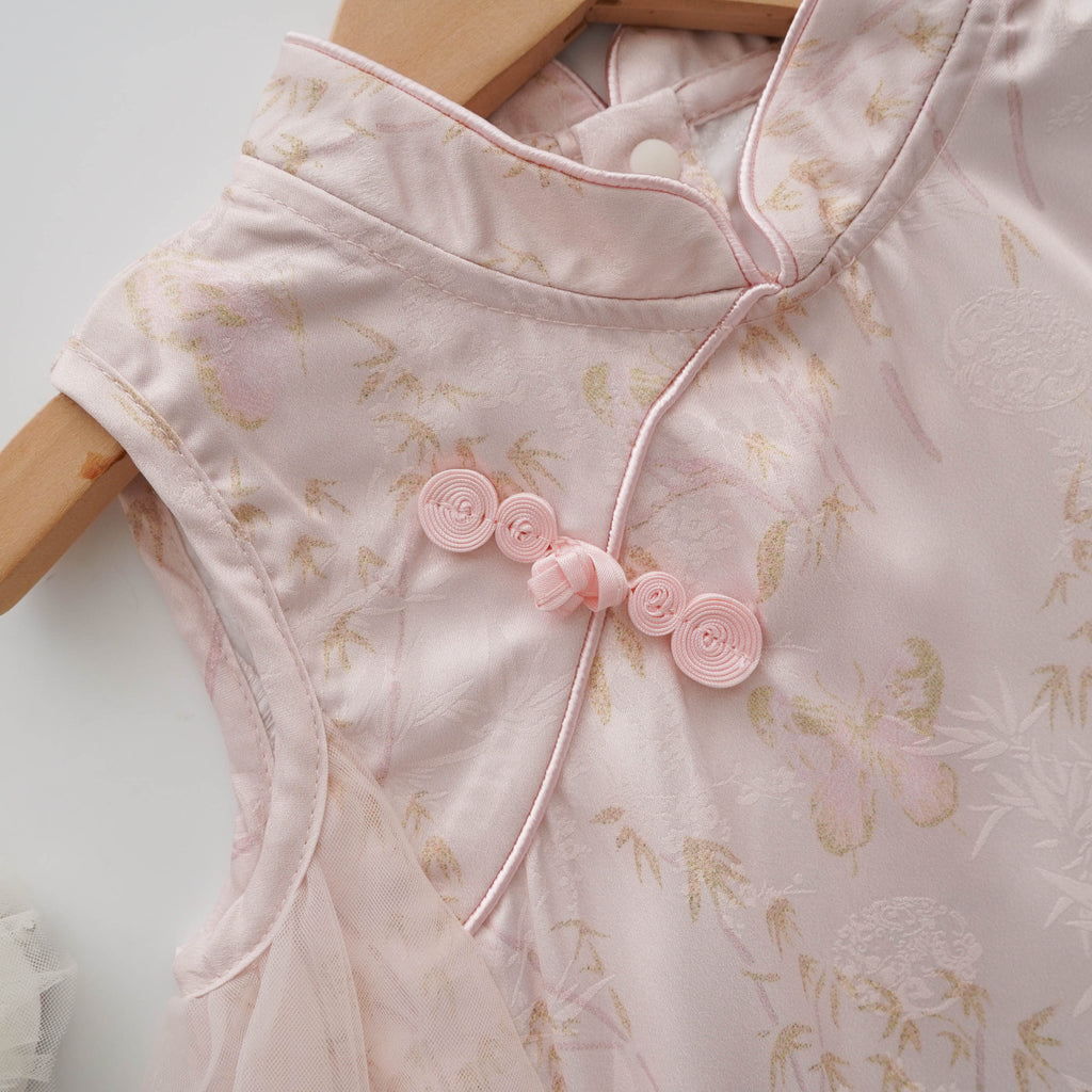 Bamboo Printing Pink Cheongsam