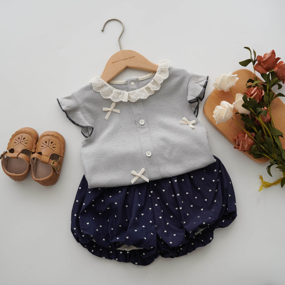 Girl Ribbon Buttoned Casual Set