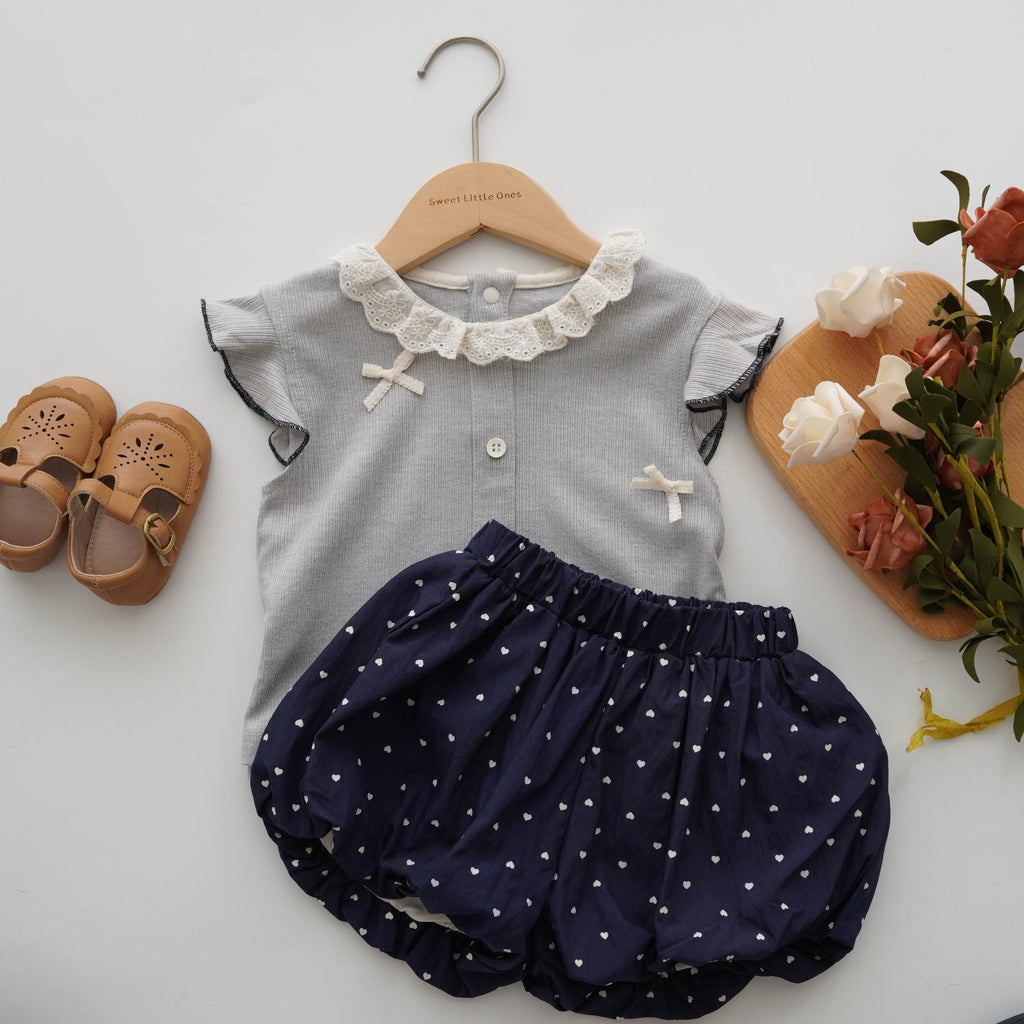 Girl Ribbon Buttoned Casual Set