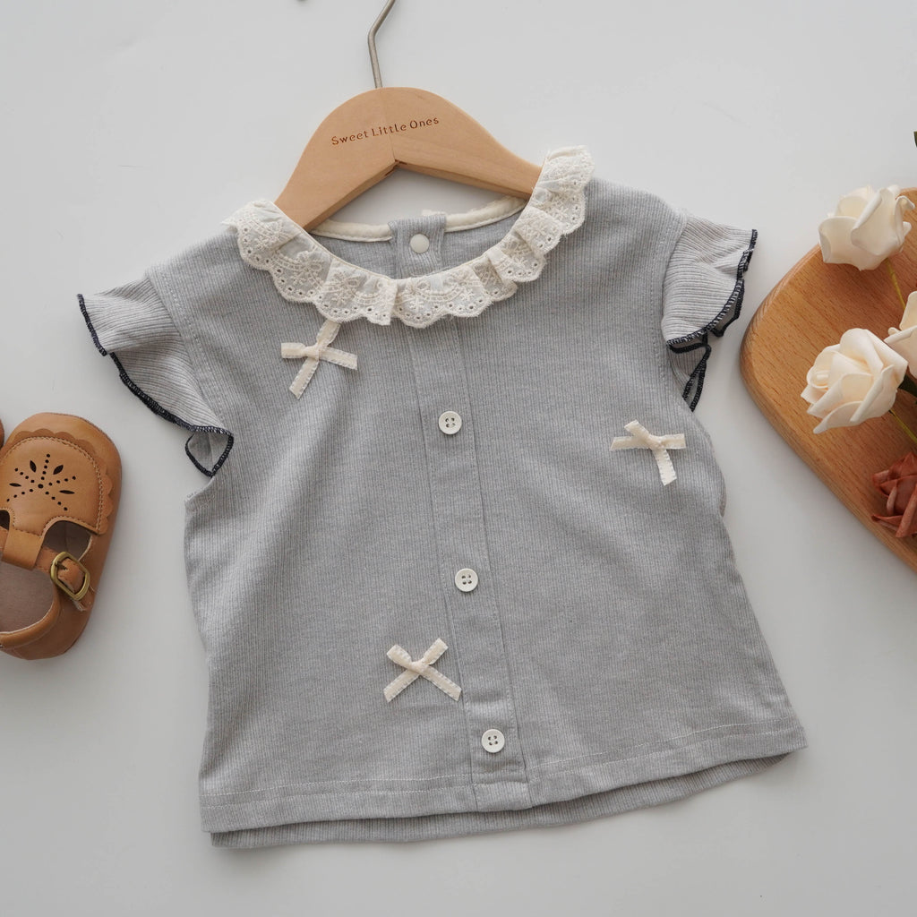 Girl Ribbon Buttoned Casual Set