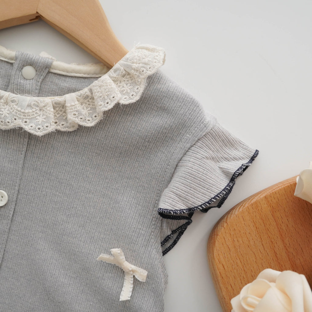 Girl Ribbon Buttoned Casual Set
