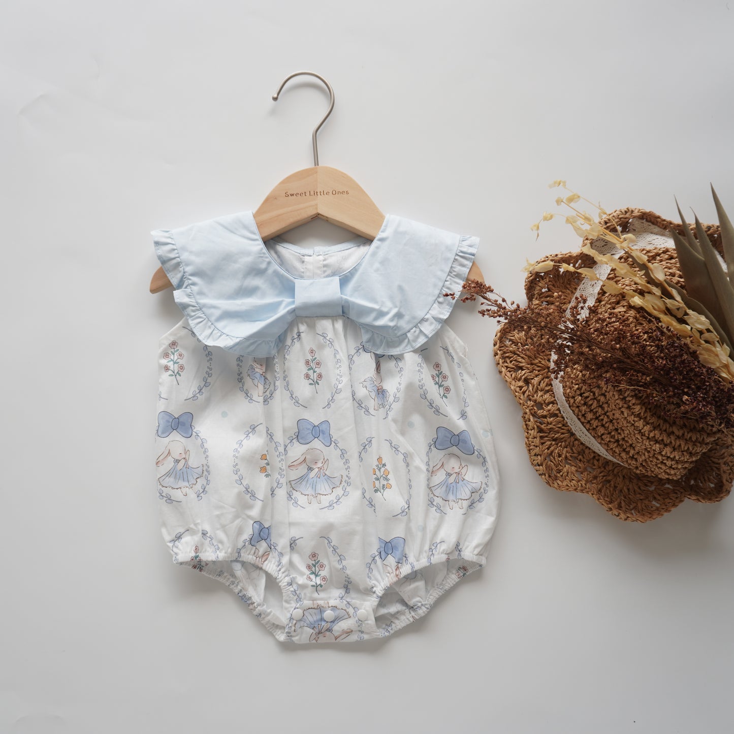 Sleeveless Ribbon & Bunny Romper