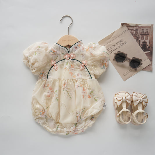 Flower Chinese Tie Knot Matching Sister Romper