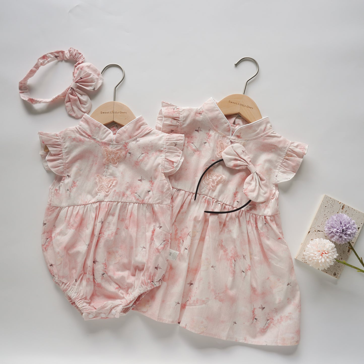 Butterfly Cheongsam Sister Matching Romper with Hairband