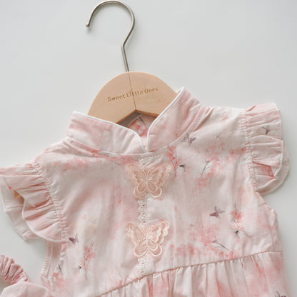 Butterfly Cheongsam Sister Matching Romper with Hairband