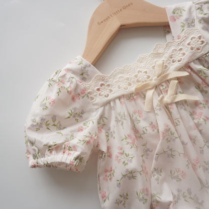 Summer Pink Floral Sister Matching Romper with Hairband