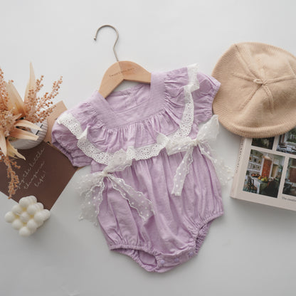 Purple Baby Girl Ribbon Romper