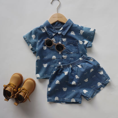 Mini Bear Denim Two Pieces Set