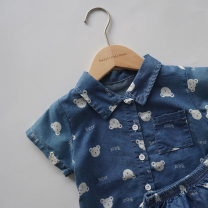 Mini Bear Denim Two Pieces Set