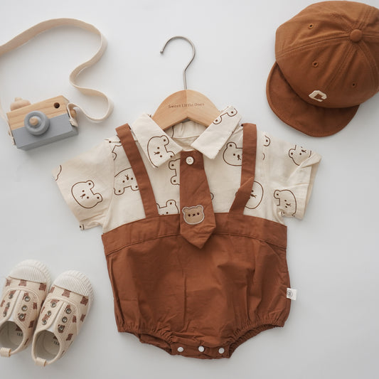 Bear Tie Baby Boy Romper