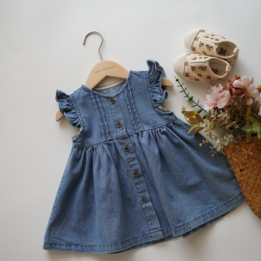 Ruffled Denim Buttoned Dress