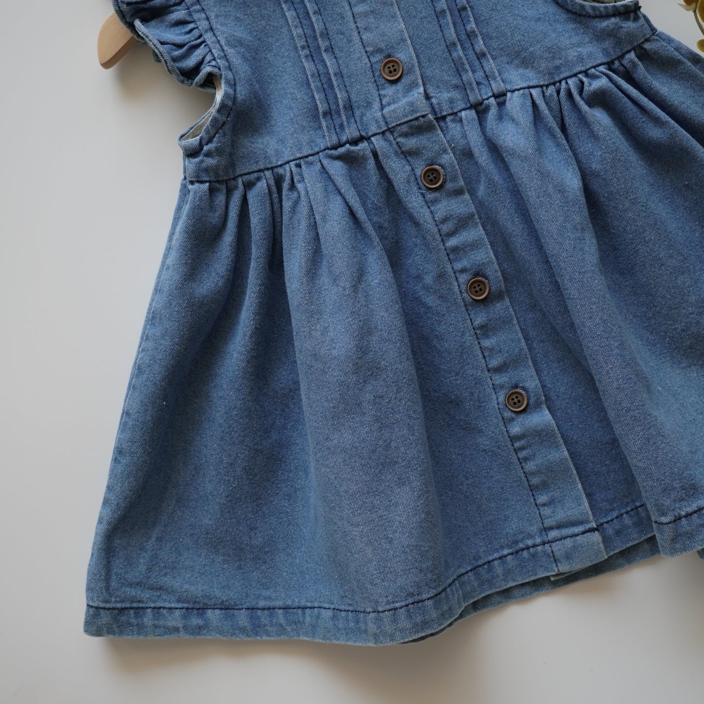 Ruffled Denim Buttoned Dress