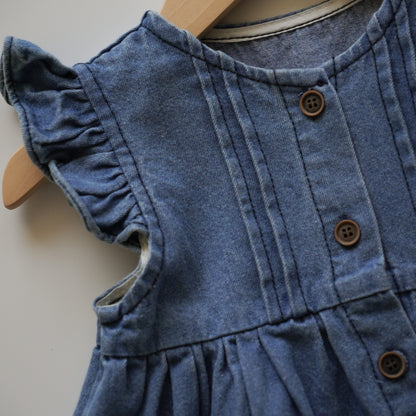 Ruffled Denim Buttoned Dress