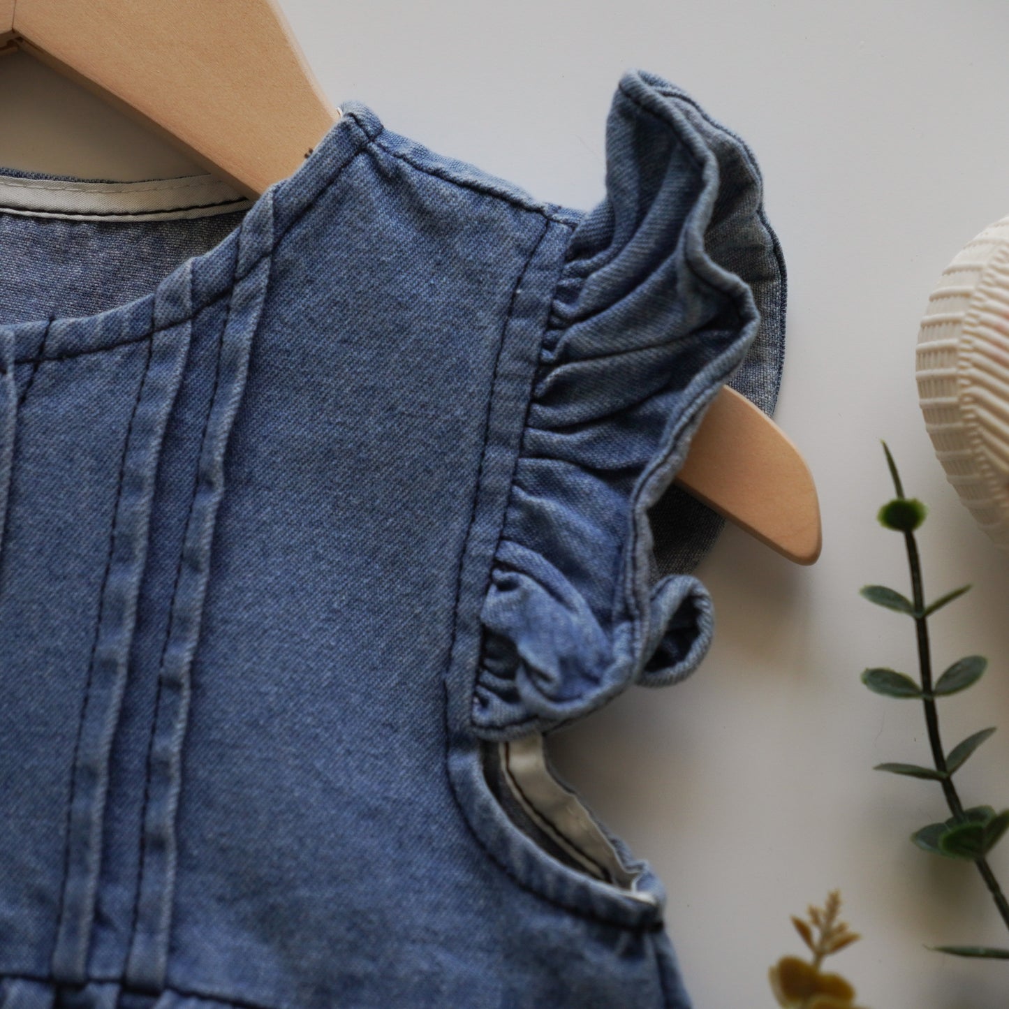 Ruffled Denim Buttoned Dress