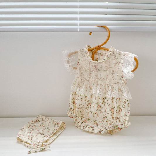 Lacey Floral Romper with Hat